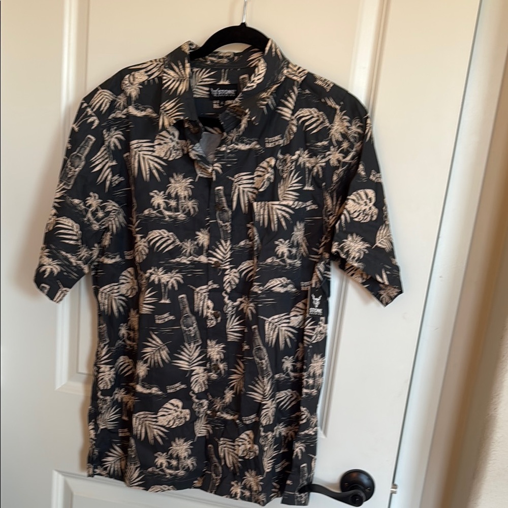 Black and Cream Floral Casual Button Down Stone Brewing Men’s shirt